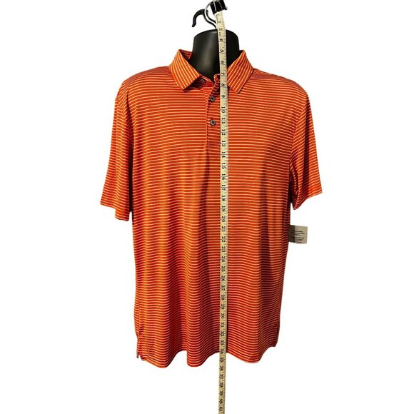 PGATOUR Mens Orange/White Performance Striped Polo Shirt L nwt - Picture 2 of 3